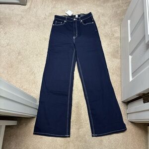 H&M Wide Leg Twill Pants - Navy - Size 8